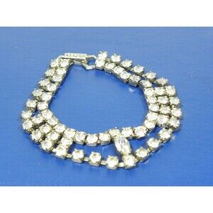 Vintage Rhinestone Bracelet Multi Row Silver Tone Bridal Formal Wedding